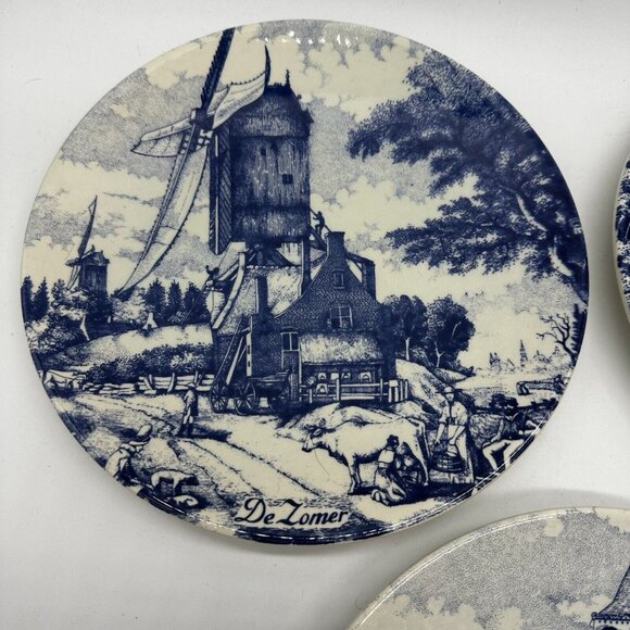 Delfts Blauw  Blue Holland Chemkefa Wall Plates 4 Four Seasons Set Of 3 RARE 9” - Picture 2 of 9